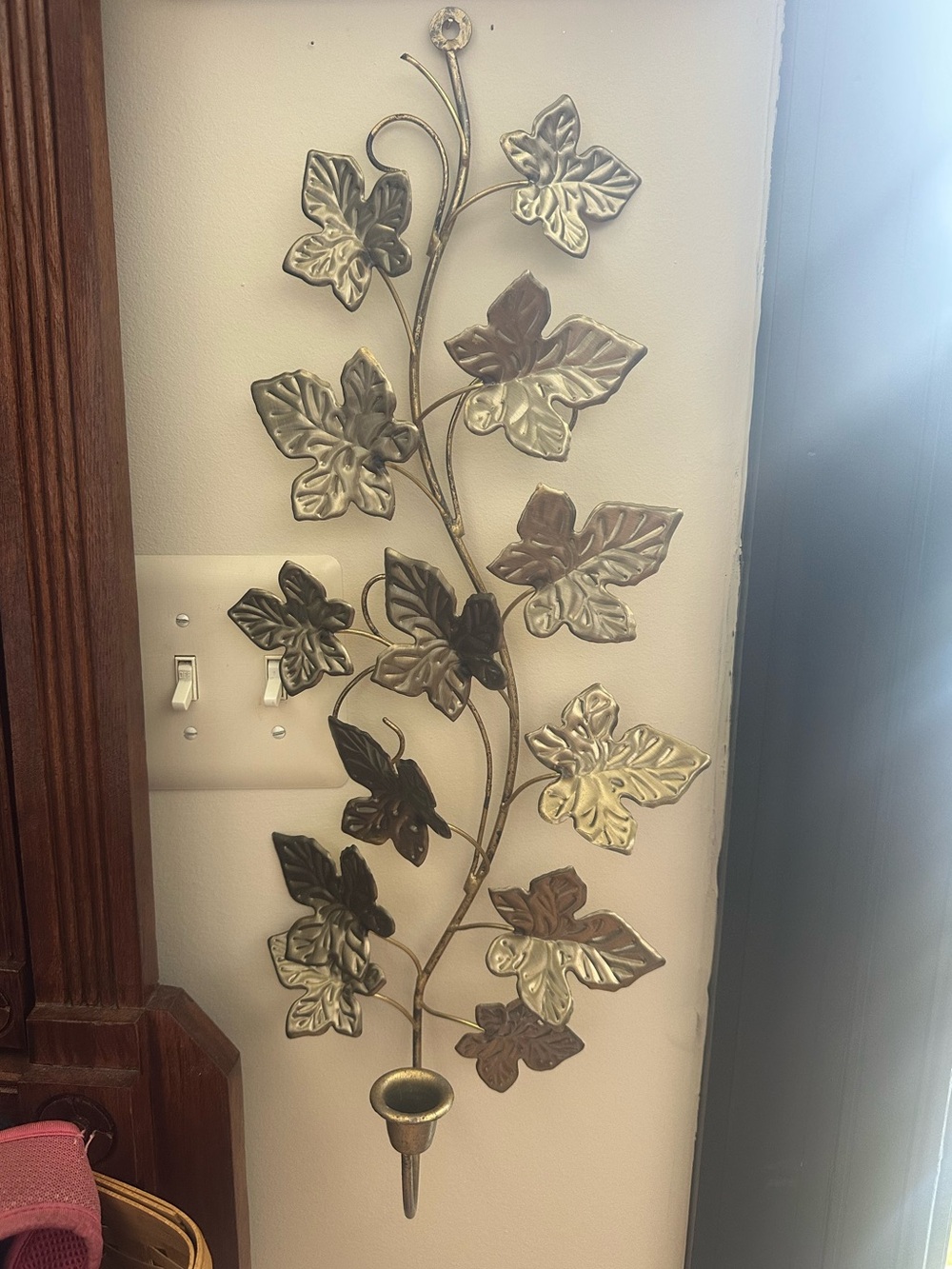 Vintage Set Gold-toned Leaf Candle Sconces.